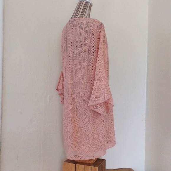 BCBG MaxAzria Catier Pink Lace Slip Shift Dress w Bell Sleeves Size M Like New - Picture 10 of 16